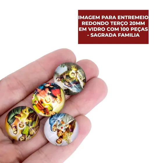 Cabochon Imagem Para Terco Redondo 20Mm Em Vidro Com 100 Pecas - Sagrada Familia