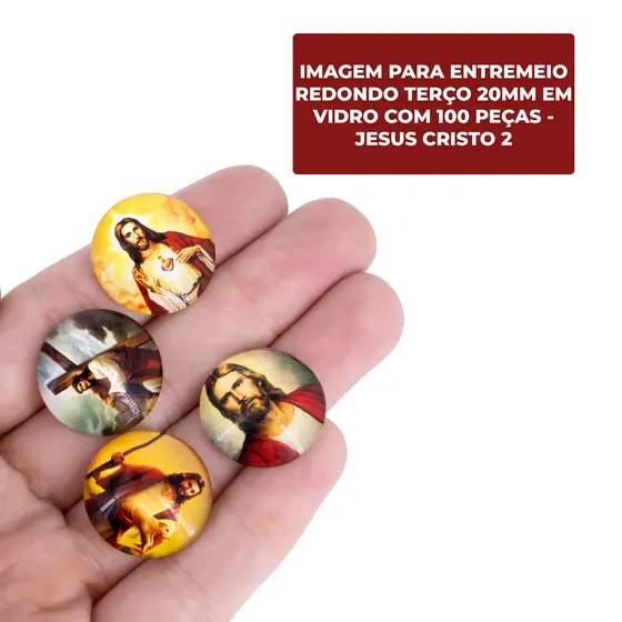 Cabochon Imagem Para Terco Redondo 20Mm Em Vidro Com 100 Pecas - Jesus Cristo 2