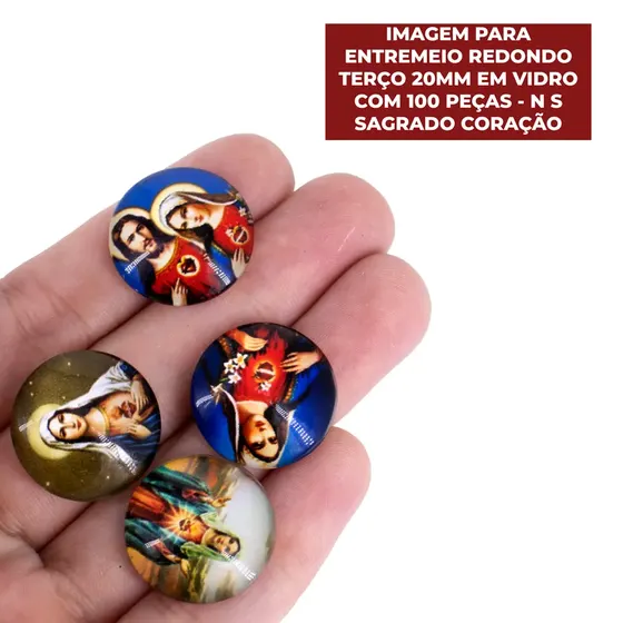 Cabochon Imagem Para Terco Redondo 20Mm Em Vidro Com 100 Pecas - N S Sagrado Coracao