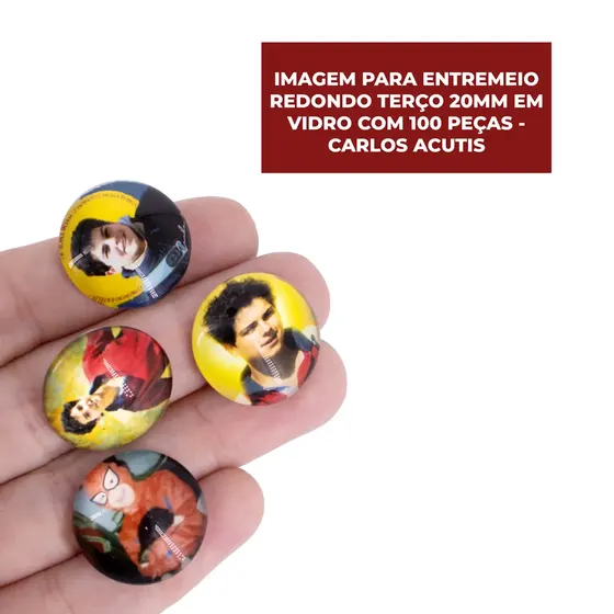 Cabochon Imagem Para Terco Redondo 20Mm Em Vidro Com 100 Pecas - Carlos Acutis