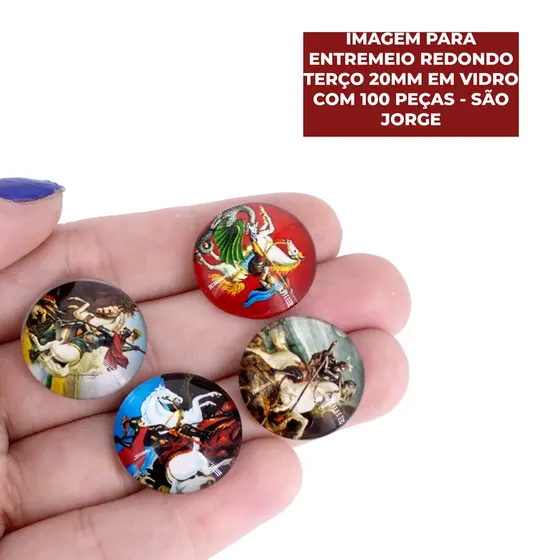 Cabochon Imagem Para Terco Redondo 20Mm Em Vidro Com 100 Pecas - Sao Jorge