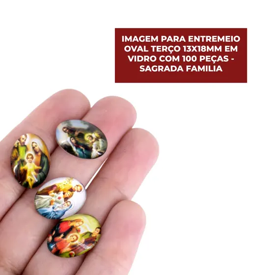 Cabochon Com Imagem Para Terco Oval 13X18Mm Em Vidro Com 100 Pecas - Sagrada Familia
