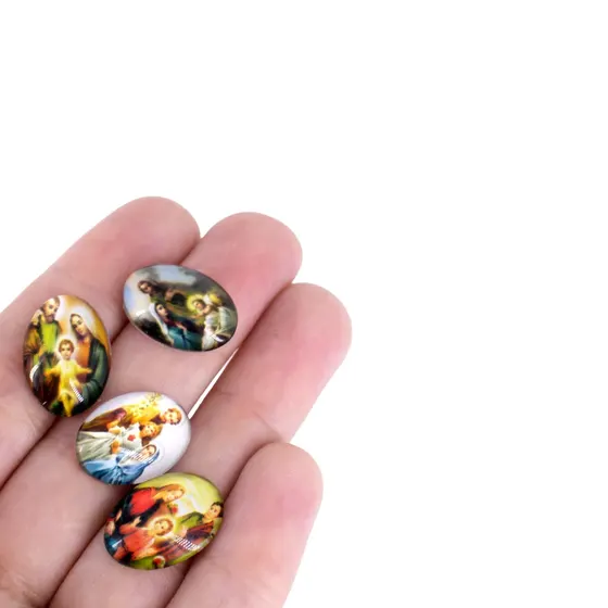 Cabochon Com Imagem Para Terco Oval 13X18Mm Em Vidro Com 100 Pecas - Sagrada Familia