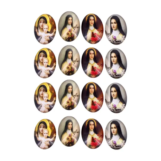 Cabochon Com Imagem Para Terco Oval 13X18Mm Em Vidro Com 100 Pecas - Santa Teresinha