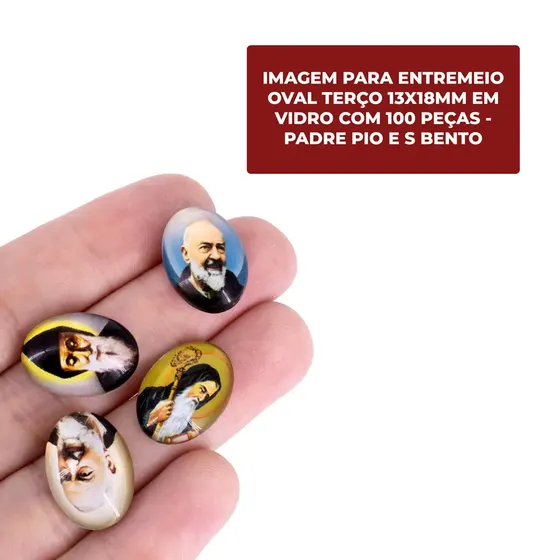 Cabochon Com Imagem Para Terco Oval 13X18Mm Em Vidro Com 100 Pecas - Padre Pio E S Bento