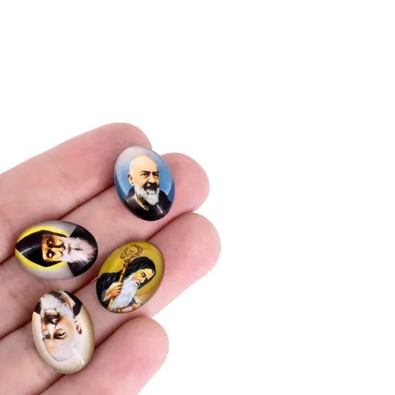 Cabochon Com Imagem Para Terco Oval 13X18Mm Em Vidro Com 100 Pecas - Padre Pio E S Bento