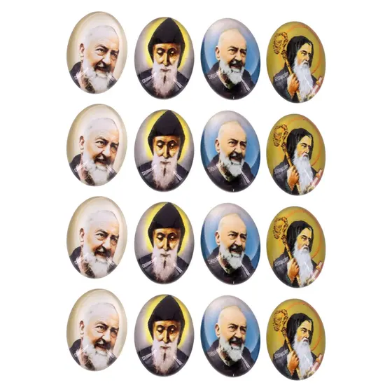 Cabochon Com Imagem Para Terco Oval 13X18Mm Em Vidro Com 100 Pecas - Padre Pio E S Bento