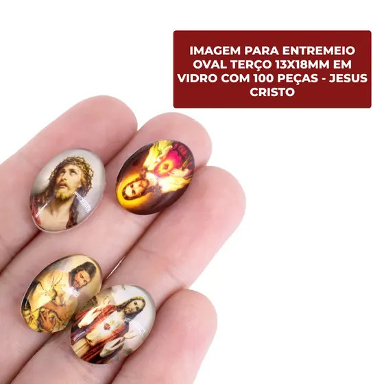 Cabochon Com Imagem Para Terco Oval 13X18Mm Em Vidro Com 100 Pecas - Jesus Cristo