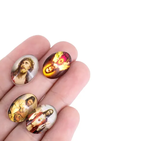 Cabochon Com Imagem Para Terco Oval 13X18Mm Em Vidro Com 100 Pecas - Jesus Cristo