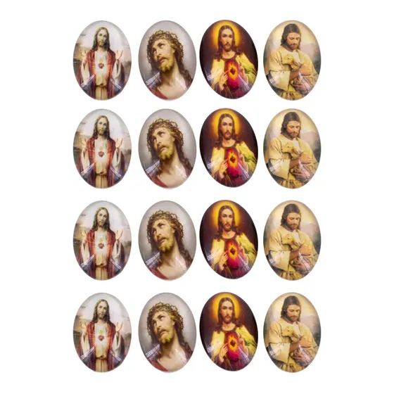 Cabochon Com Imagem Para Terco Oval 13X18Mm Em Vidro Com 100 Pecas - Jesus Cristo