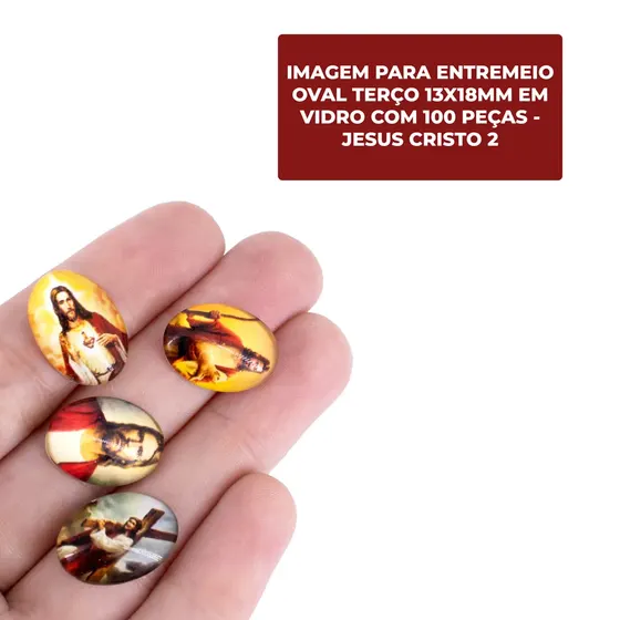 Cabochon Com Imagem Para Terco Oval 13X18Mm Em Vidro Com 100 Pecas - Jesus Cristo 2