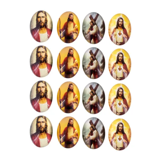 Cabochon Com Imagem Para Terco Oval 13X18Mm Em Vidro Com 100 Pecas - Jesus Cristo 2