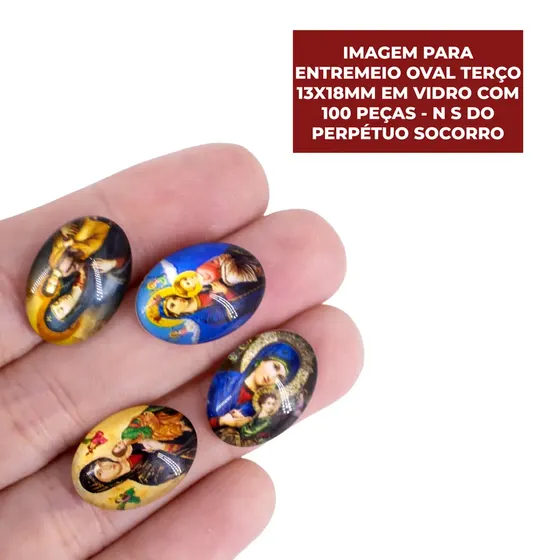 Cabochon Com Imagem Para Terco Oval 13X18Mm Em Vidro Com 100 Pecas - N S Do Perpetuo Socorro