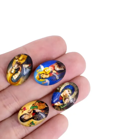 Cabochon Com Imagem Para Terco Oval 13X18Mm Em Vidro Com 100 Pecas - N S Do Perpetuo Socorro