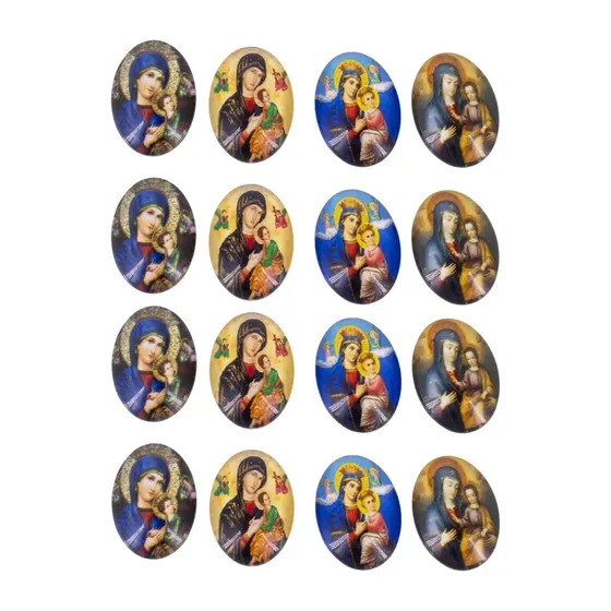Cabochon Com Imagem Para Terco Oval 13X18Mm Em Vidro Com 100 Pecas - N S Do Perpetuo Socorro