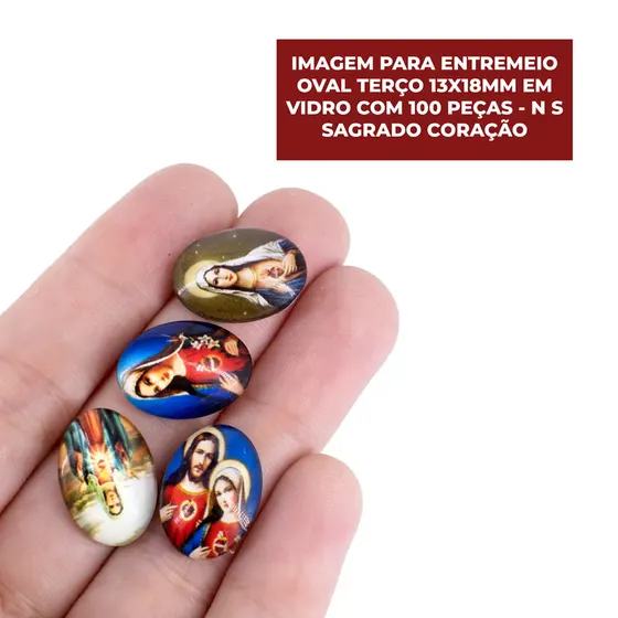 Cabochon Com Imagem Para Terco Oval 13X18Mm Em Vidro Com 100 Pecas - N S Sagrado Coracao