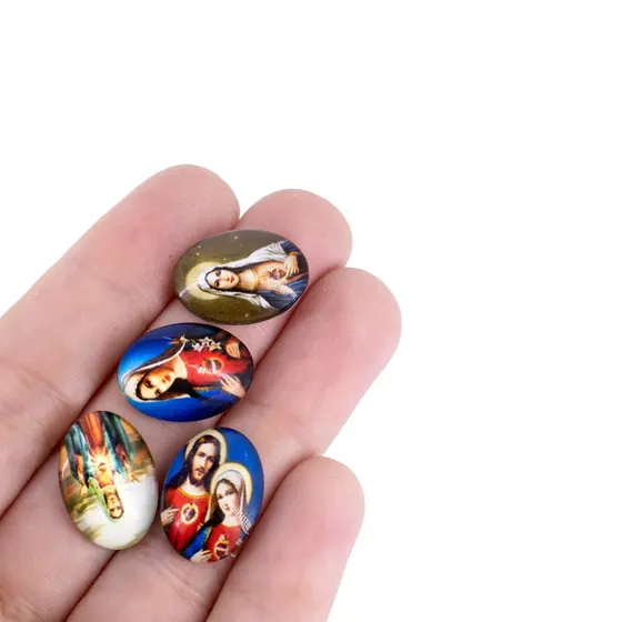 Cabochon Com Imagem Para Terco Oval 13X18Mm Em Vidro Com 100 Pecas - N S Sagrado Coracao