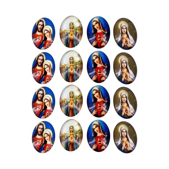 Cabochon Com Imagem Para Terco Oval 13X18Mm Em Vidro Com 100 Pecas - N S Sagrado Coracao