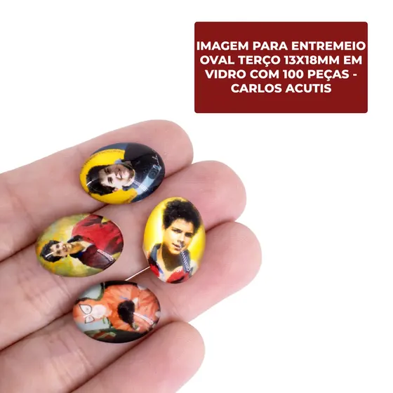 Cabochon Com Imagem Para Terco Oval 13X18Mm Em Vidro Com 100 Pecas - Carlos Acutis