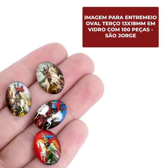 Cabochon Com Imagem Para Terco Oval 13X18Mm Em Vidro Com 100 Pecas - Sao Jorge
