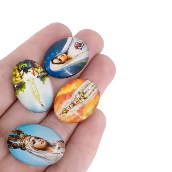 Cabochon Com Imagem Para Terco Oval 18X25Mm Em Vidro Com 100 Pecas - N S Fatima