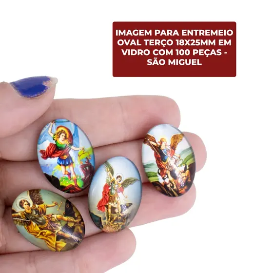 Cabochon Com Imagem Para Terco Oval 18X25Mm Em Vidro Com 100 Pecas - Sao Miguel