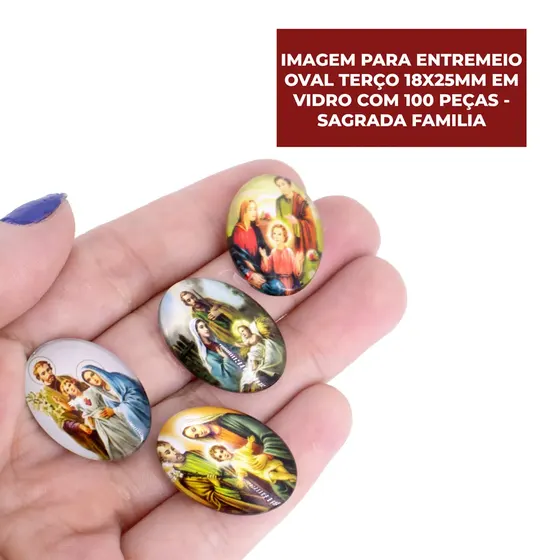 Cabochon Com Imagem Para Terco Oval 18X25Mm Em Vidro Com 100 Pecas - Sagrada Familia