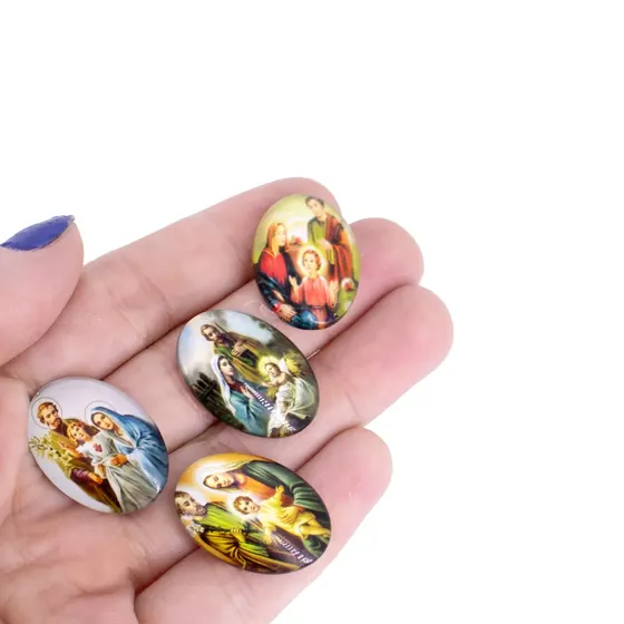 Cabochon Com Imagem Para Terco Oval 18X25Mm Em Vidro Com 100 Pecas - Sagrada Familia