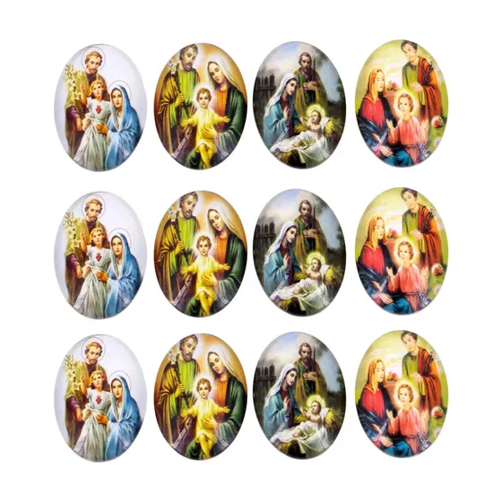 Cabochon Com Imagem Para Terco Oval 18X25Mm Em Vidro Com 100 Pecas - Sagrada Familia