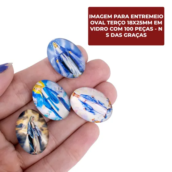 Cabochon Com Imagem Para Terco Oval 18X25Mm Em Vidro Com 100 Pecas - N S Das Gracas