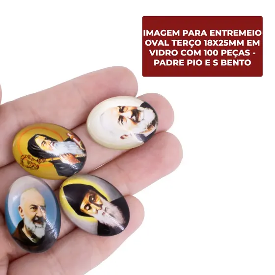 Cabochon Com Imagem Para Terco Oval 18X25Mm Em Vidro Com 100 Pecas - Padre Pio E S Bento