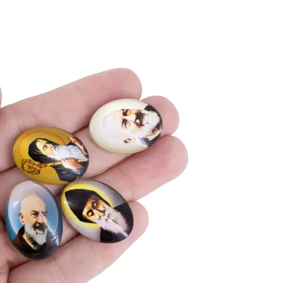 Cabochon Com Imagem Para Terco Oval 18X25Mm Em Vidro Com 100 Pecas - Padre Pio E S Bento