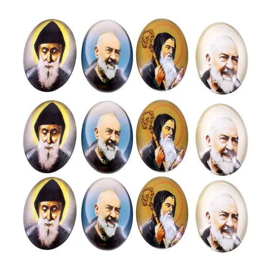 Cabochon Com Imagem Para Terco Oval 18X25Mm Em Vidro Com 100 Pecas - Padre Pio E S Bento