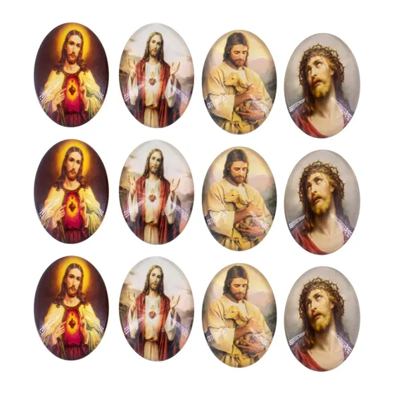 Cabochon Com Imagem Para Terco Oval 18X25Mm Em Vidro Com 100 Pecas - Jesus Cristo