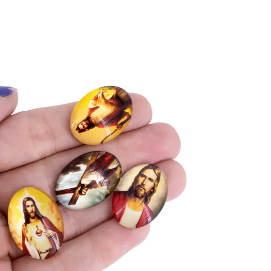Cabochon Com Imagem Para Terco Oval 18X25Mm Em Vidro Com 100 Pecas - Jesus Cristo 2