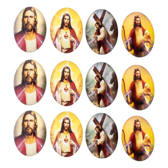 Cabochon Com Imagem Para Terco Oval 18X25Mm Em Vidro Com 100 Pecas - Jesus Cristo 2