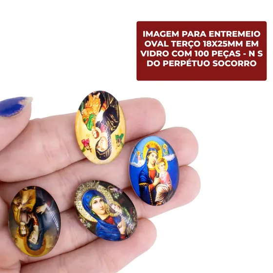 Cabochon Com Imagem Para Terco Oval 18X25Mm Em Vidro Com 100 Pecas - N S Do Perpetuo Socorro