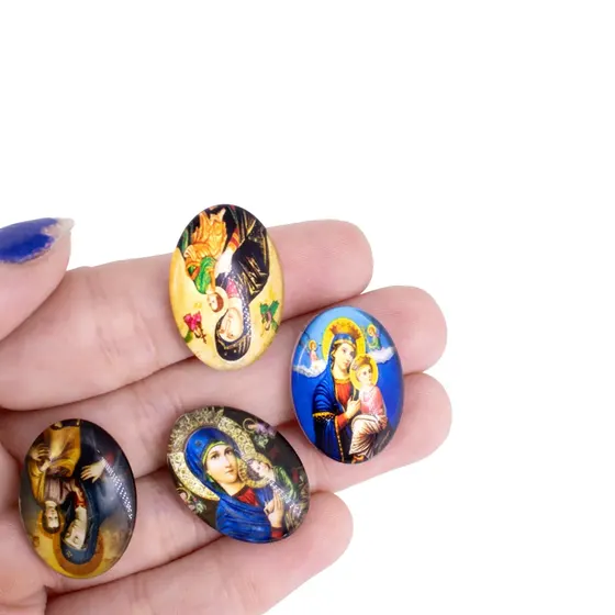 Cabochon Com Imagem Para Terco Oval 18X25Mm Em Vidro Com 100 Pecas - N S Do Perpetuo Socorro