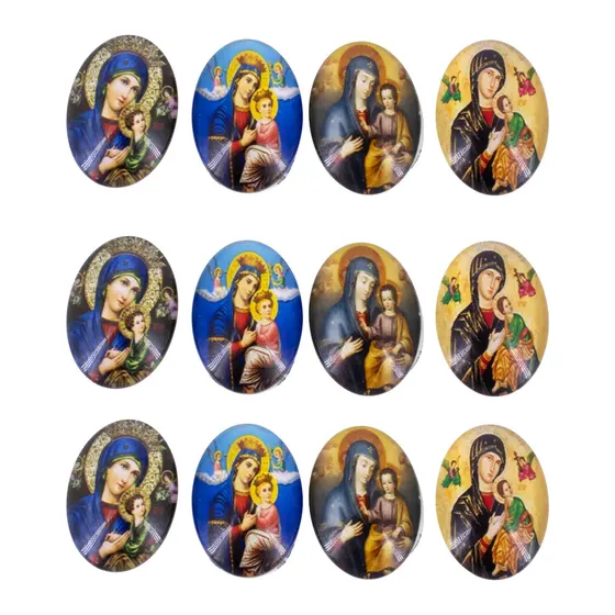 Cabochon Com Imagem Para Terco Oval 18X25Mm Em Vidro Com 100 Pecas - N S Do Perpetuo Socorro