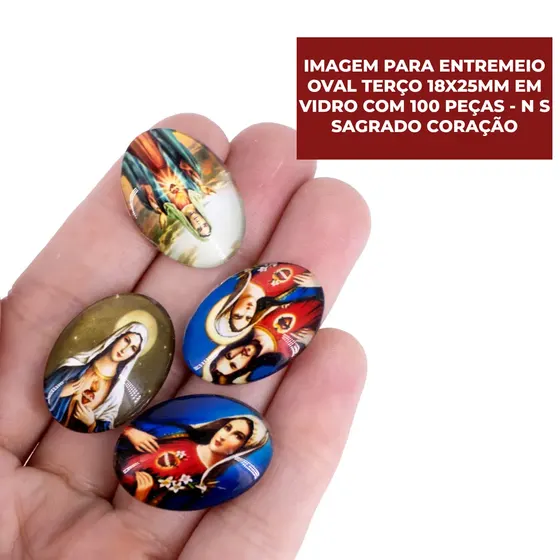 Cabochon Com Imagem Para Terco Oval 18X25Mm Em Vidro Com 100 Pecas - N S Sagrado Coracao