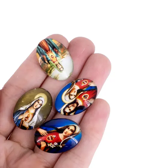 Cabochon Com Imagem Para Terco Oval 18X25Mm Em Vidro Com 100 Pecas - N S Sagrado Coracao