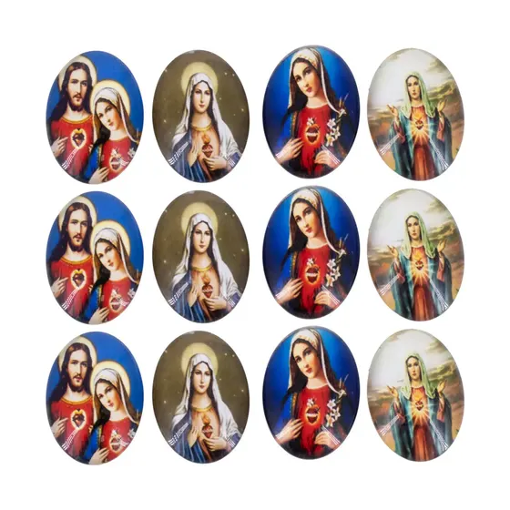 Cabochon Com Imagem Para Terco Oval 18X25Mm Em Vidro Com 100 Pecas - N S Sagrado Coracao