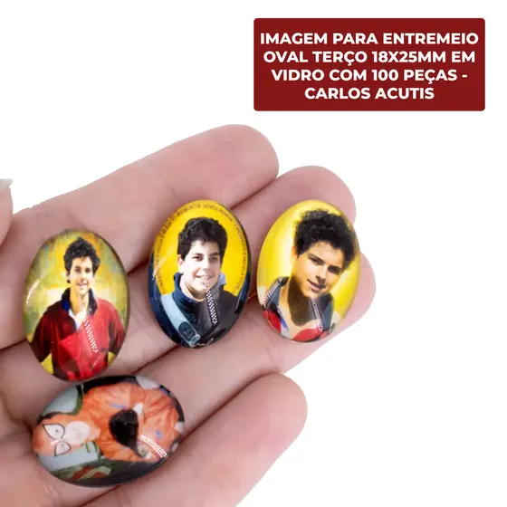 Cabochon Com Imagem Para Terco Oval 18X25Mm Em Vidro Com 100 Pecas - Carlos Acutis