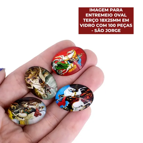 Cabochon Com Imagem Para Terco Oval 18X25Mm Em Vidro Com 100 Pecas - Sao Jorge