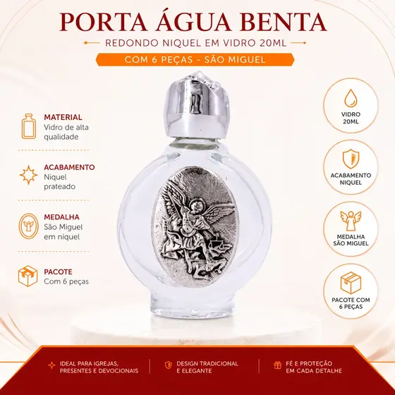 Porta Agua Benta Redondo Niquel Em Vidro 20Ml Com 6 Pecas - Sao Bento