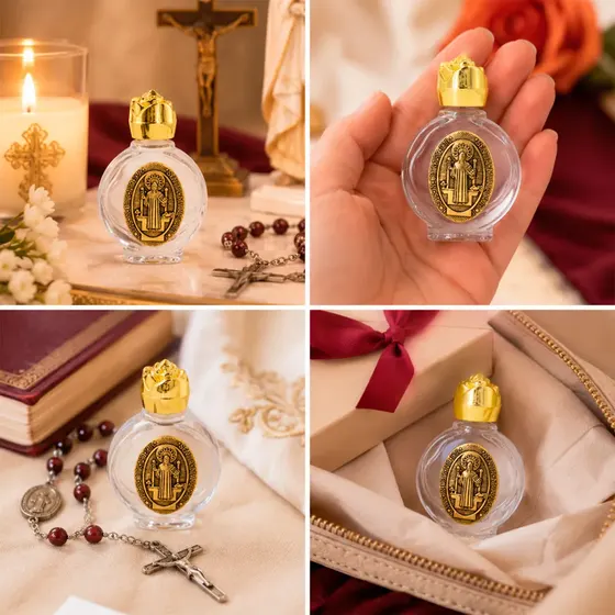 Porta Agua Benta Redondo Dourado Em Vidro 20Ml Com 6 Pecas - Sao Bento