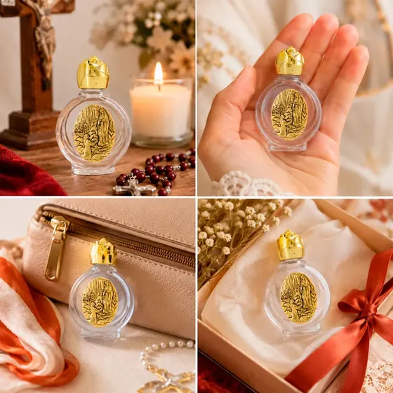 Porta Agua Benta Redondo Dourado Em Vidro 20Ml Com 6 Pecas - N S Fatima