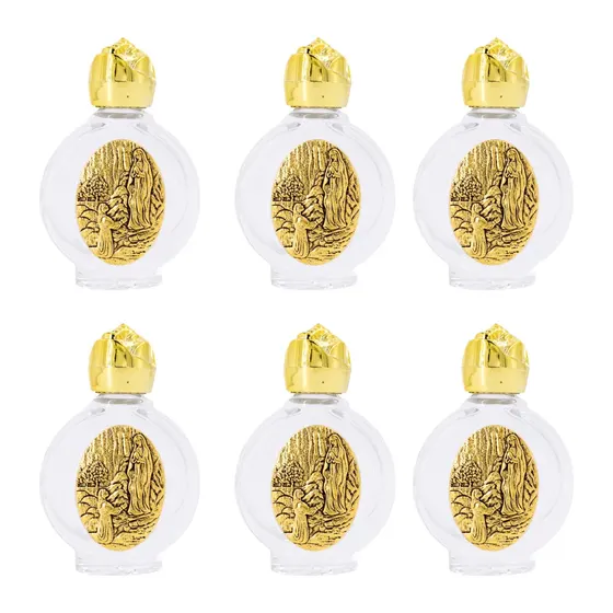 Porta Agua Benta Redondo Dourado Em Vidro 20Ml Com 6 Pecas - N S Fatima