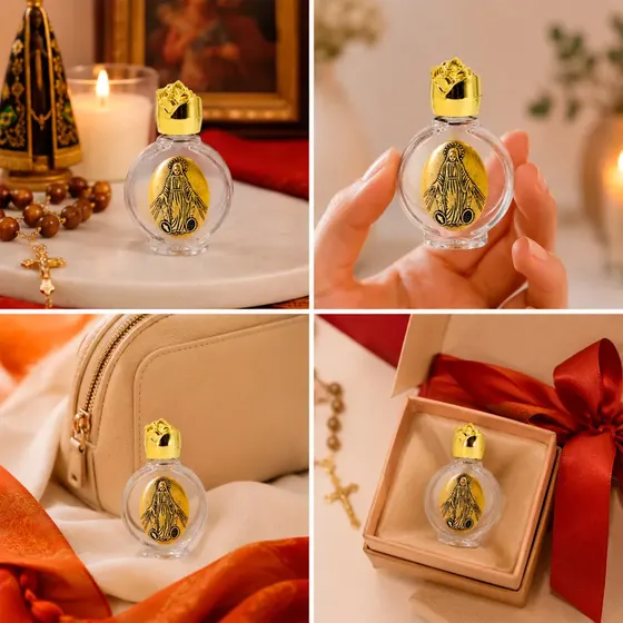 Porta Agua Benta Redondo Dourado Em Vidro 20Ml Com 6 Pecas - N S Aparecida