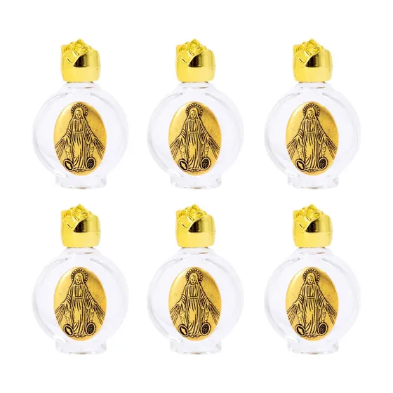 Porta Agua Benta Redondo Dourado Em Vidro 20Ml Com 6 Pecas - N S Aparecida